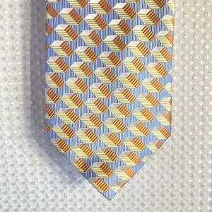 Bocara 100% Silk Handmade Geometric Squares Men's Necktie - Orange and Navy Blue